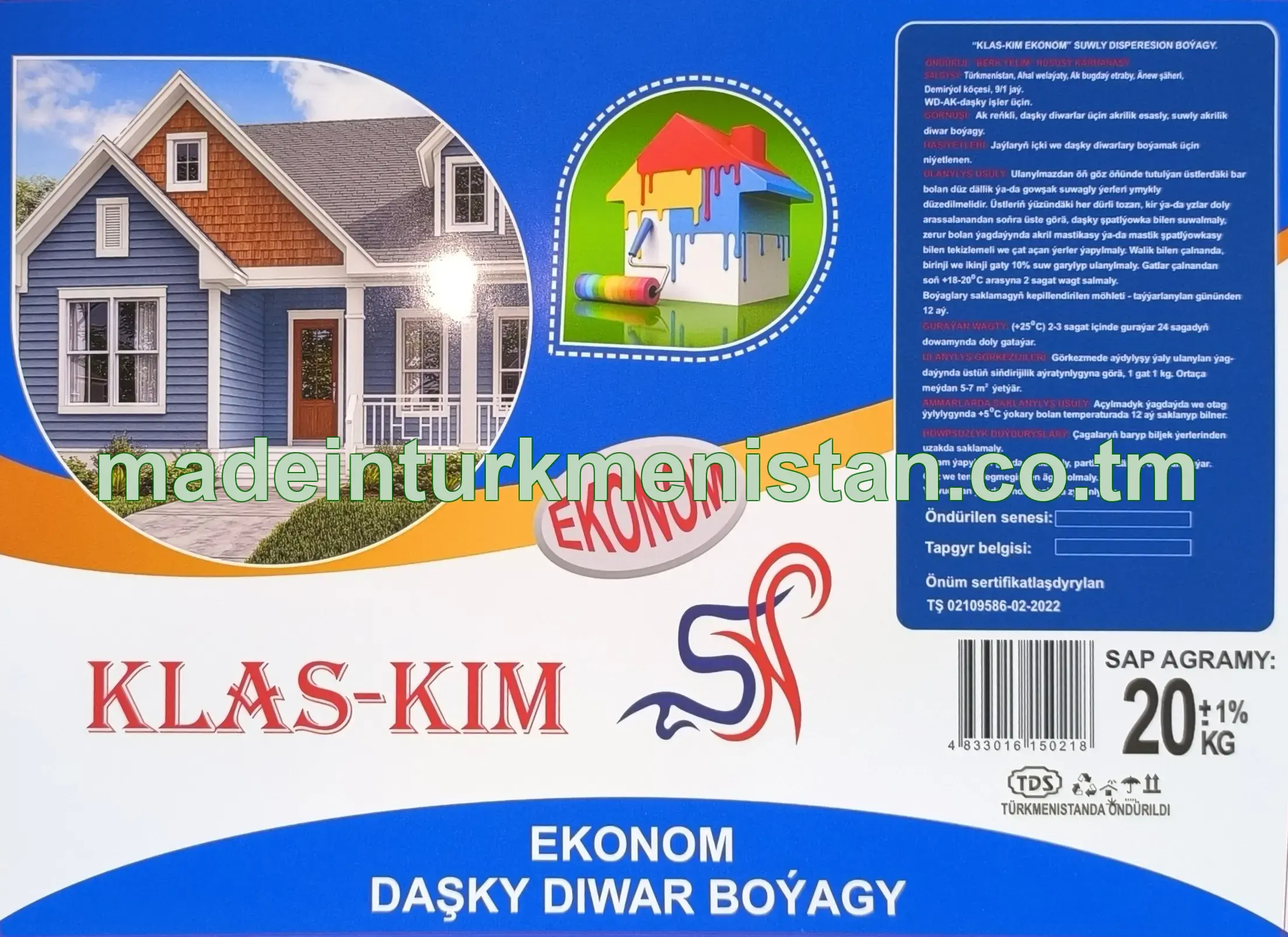 "Klas-Kim" Ekonom suwly dispersion boýagy, ak reňkli, WD-AK  (daşky diwar boýagy)