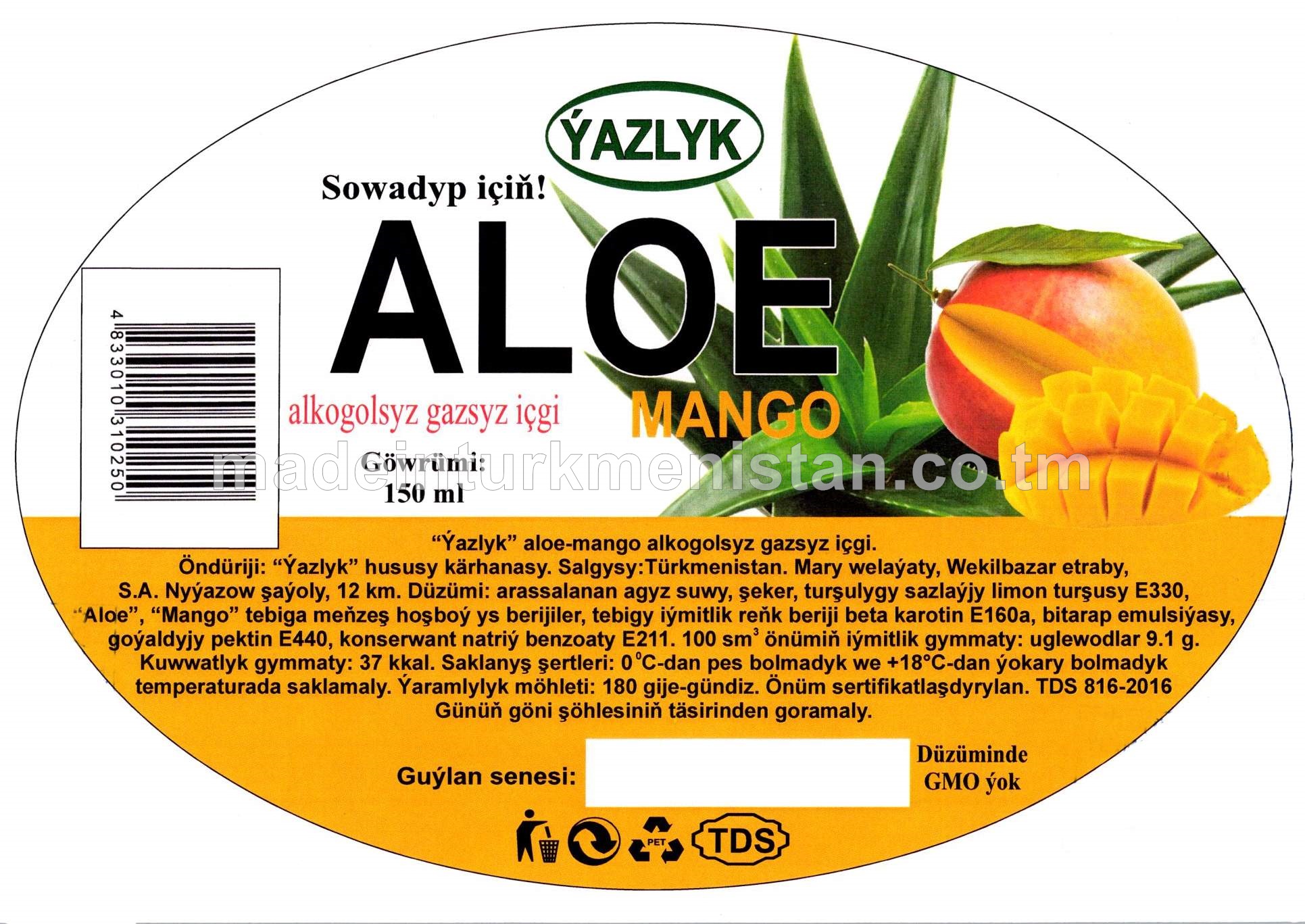 Aloe-mango alkogolsyz gazsyz içgi 