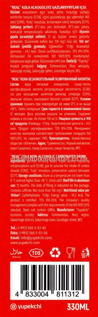 "Real" Kola alkogolsyz gazlandyrylan içgi
