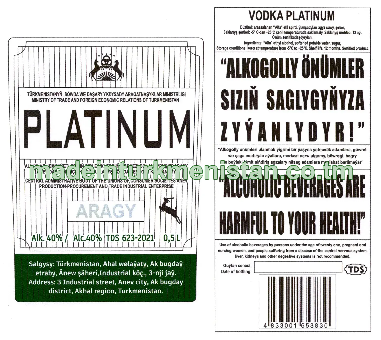 "PLATINUM" aragy. Alk: 40%