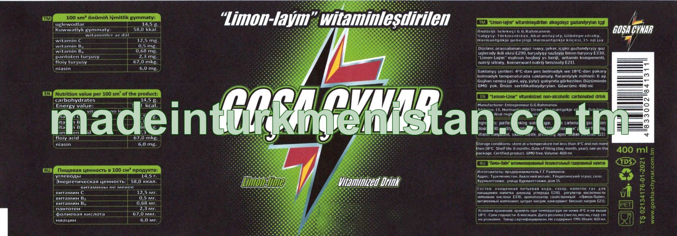 "Limon-laým" witaminleşdirilen alkogolsyz gazlandyrylan içgi