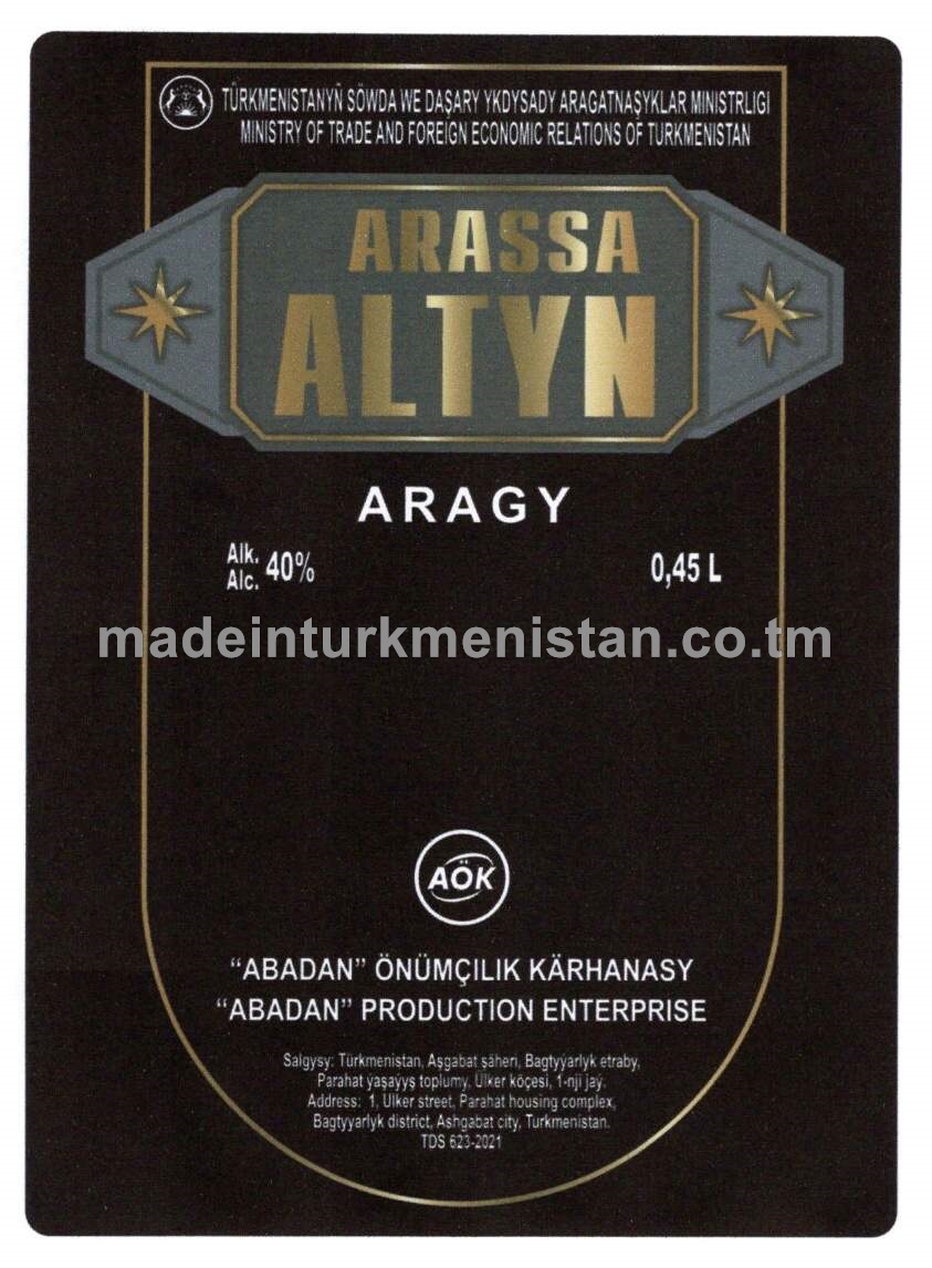 "Arassa altyn" aragy. Alk: 40%
