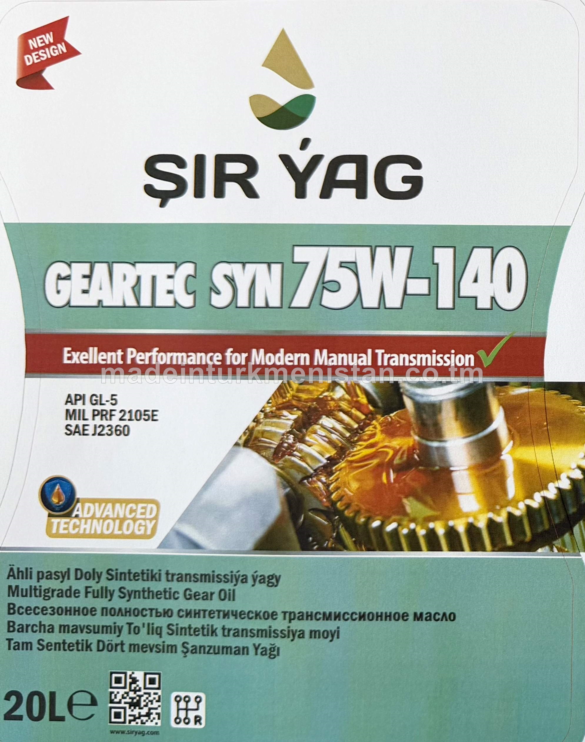 GEARTEC SYN 75W-140 doly sintetiki transmissiýa ýagy