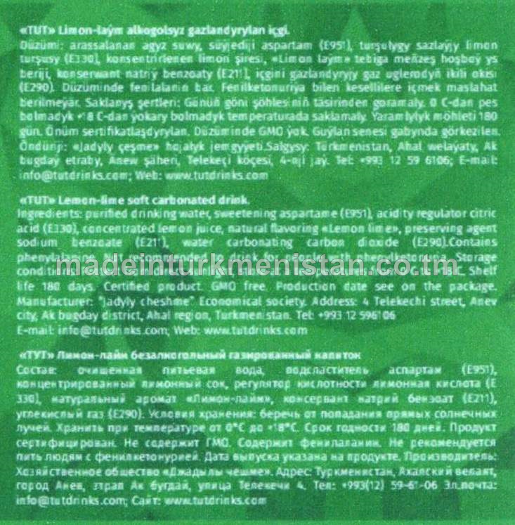 "TUT" Limon-laým alkogolsyz gazlandyrylan içgi
