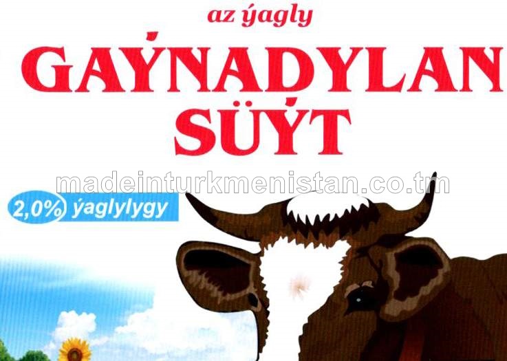 Az ýagly gaýnadylan süýt. Ýaglylygy 2,0%