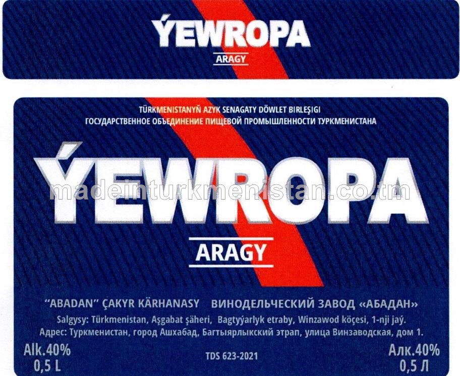 "Ýewropa" aragy. Alk: 40%