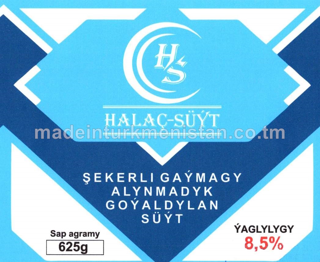 Şekerli gaýmagy alynmadyk goýaldylan süýt. Ýaglylygy 8,5%