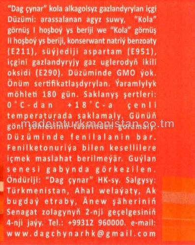 "Dag Çynar" kola alkogolsyz gazlandyrylan içgi