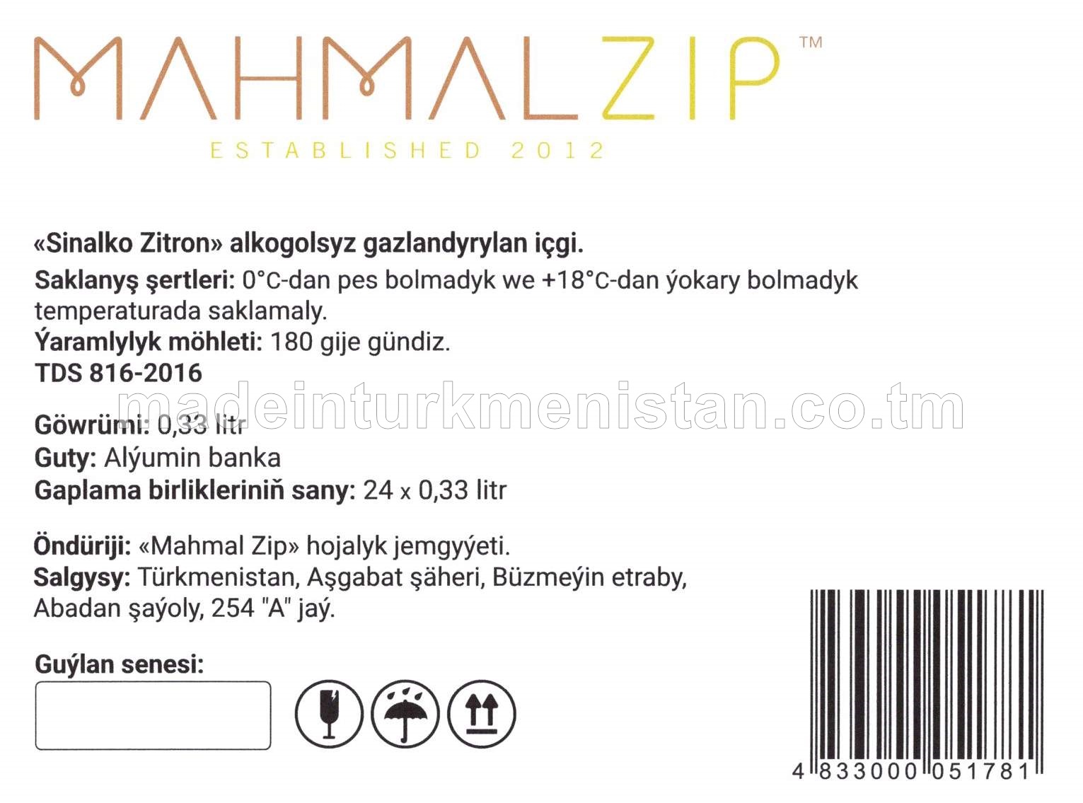 "Sinalko Zitron" alkogolsyz gazlandyrylan içgi (0.33l)