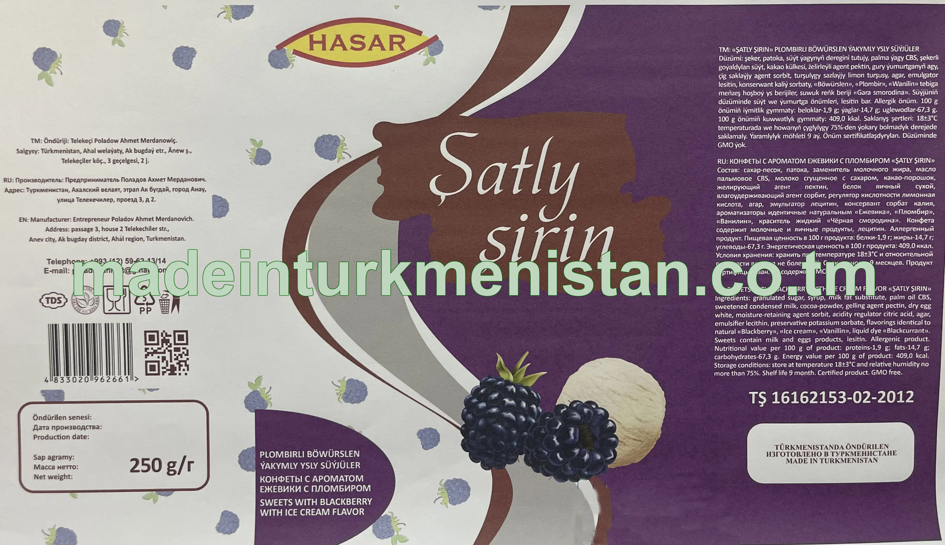 "ŞATLY ŞIRIN" plombirli böwürslen ýakymly ysly süýjüler