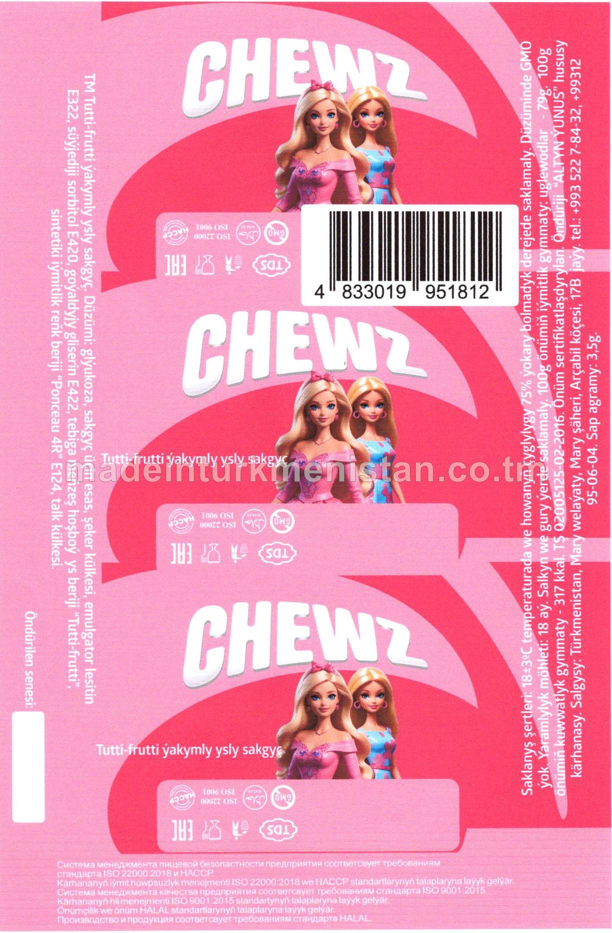 Tutti-frutti ýakymly ysly sakgyç  