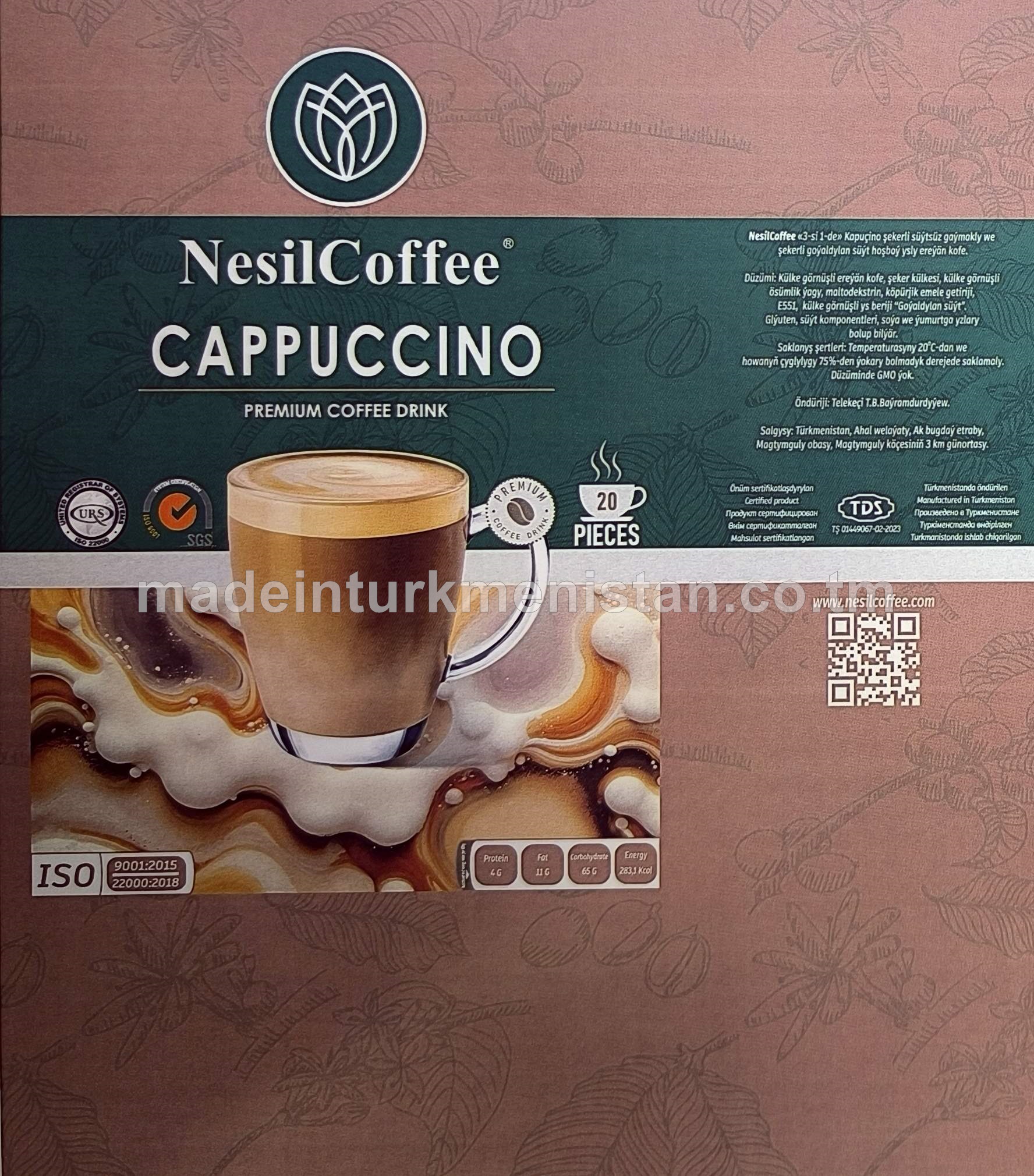 NesilCoffee Instant coffee "3-in-1" Cappuccino with sugar, vegetable creamer and condensed milk flavor (20 pcs x 20g)