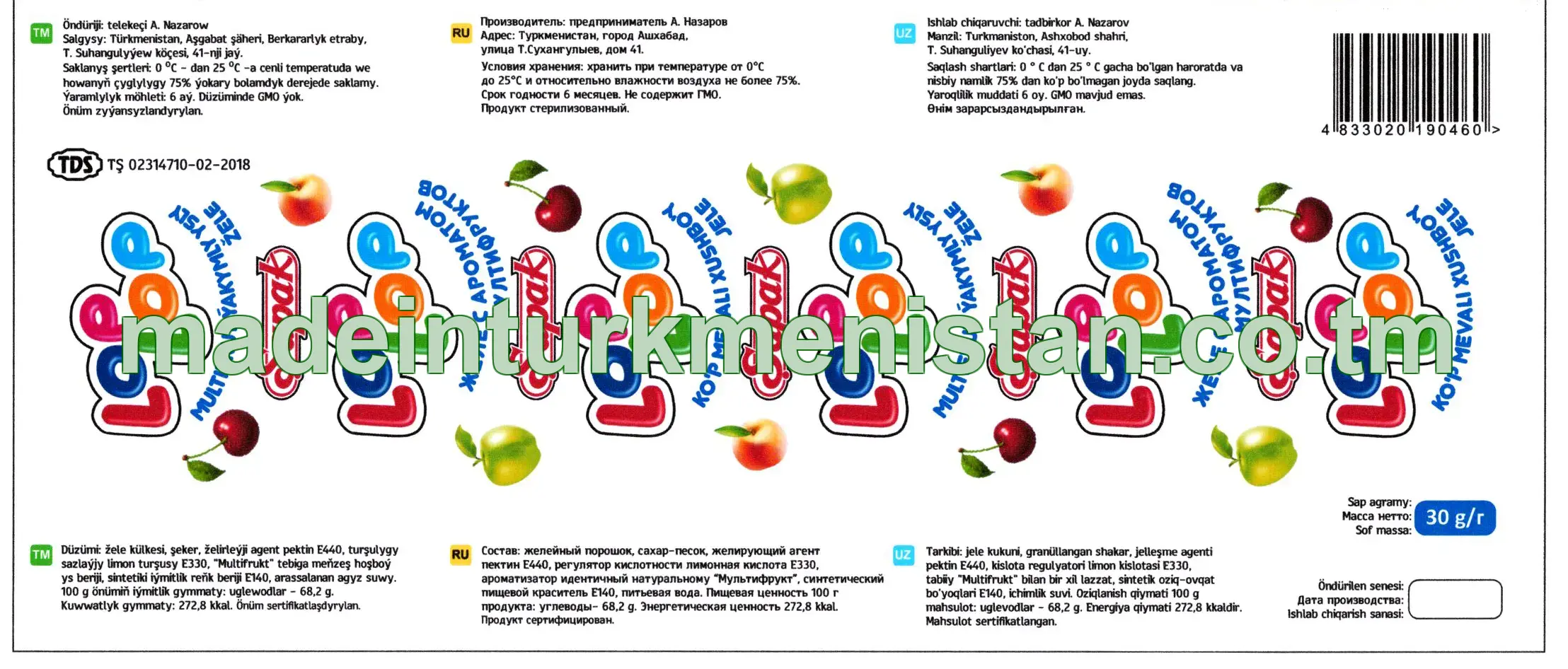 "Lop Lop" multifrut ýakymly ysly žele 