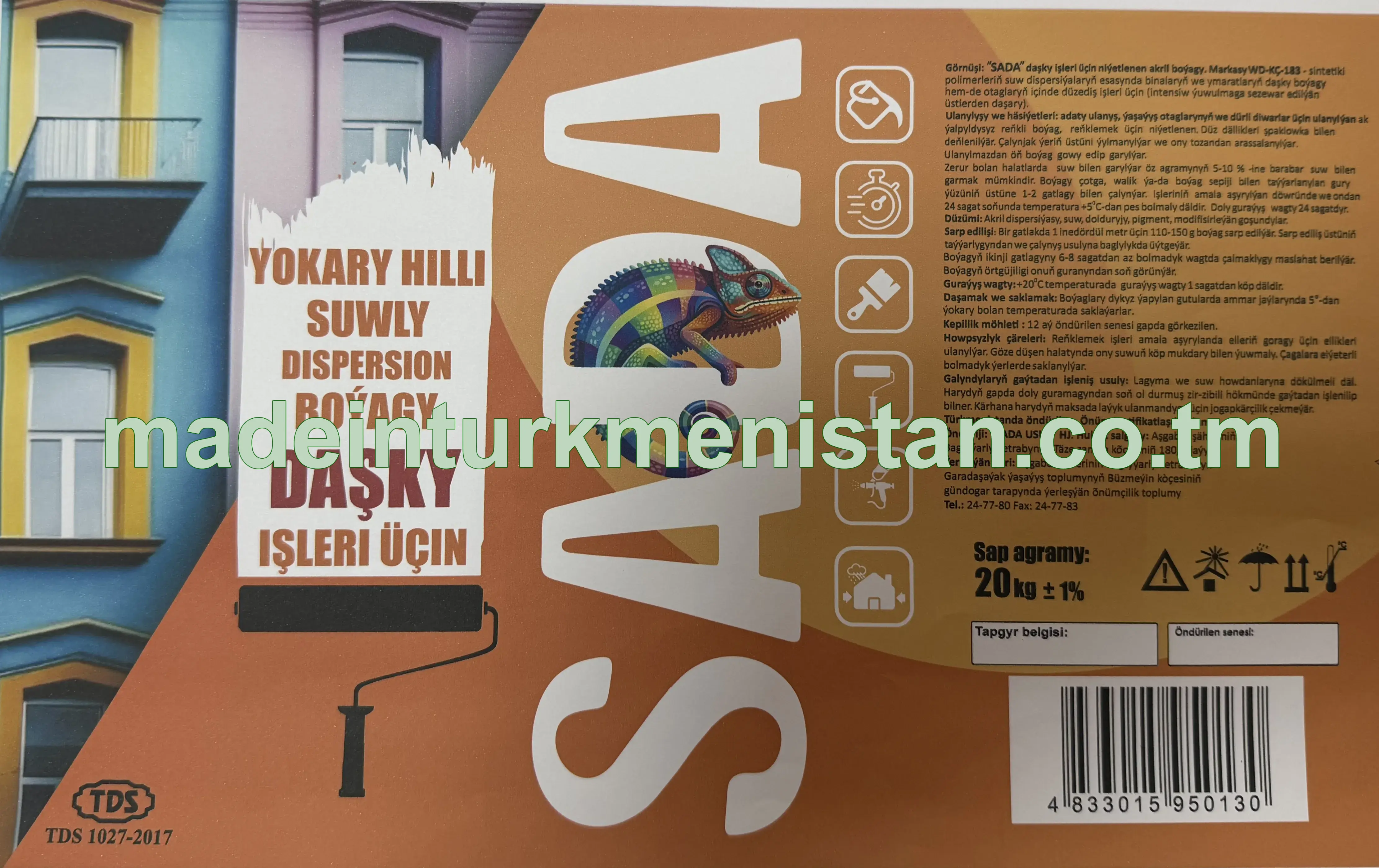 "SADA" daşky işleri üçin niýetlenen akril boýagy. Markasy: WD-KÇ-183