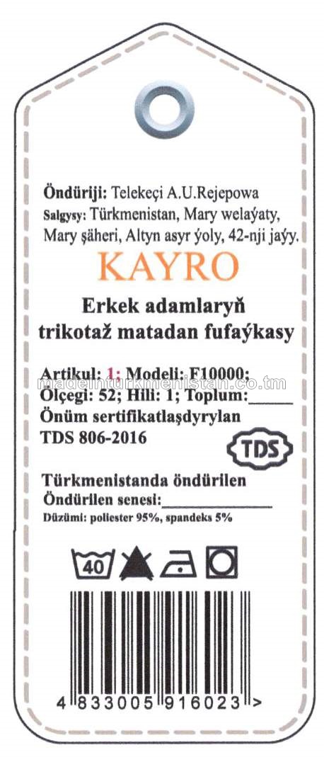 Erkek adamlaryň trikotaž matadan fufaýkasy. Modeli: F10000, artikul: 1, ölçegi: 52