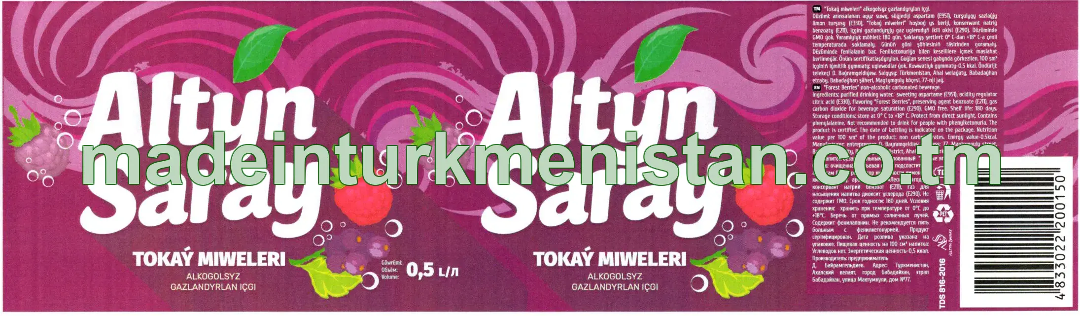 Tokaý miweleri alkogolsyz gazlandyrylan içgi 