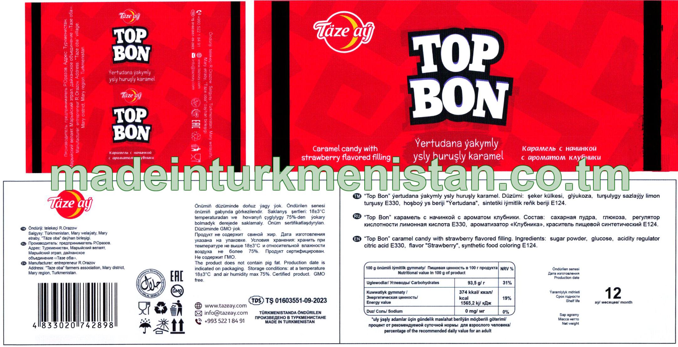 “Top Bon” ýertudana ýakymly ysly huruşly karamel
