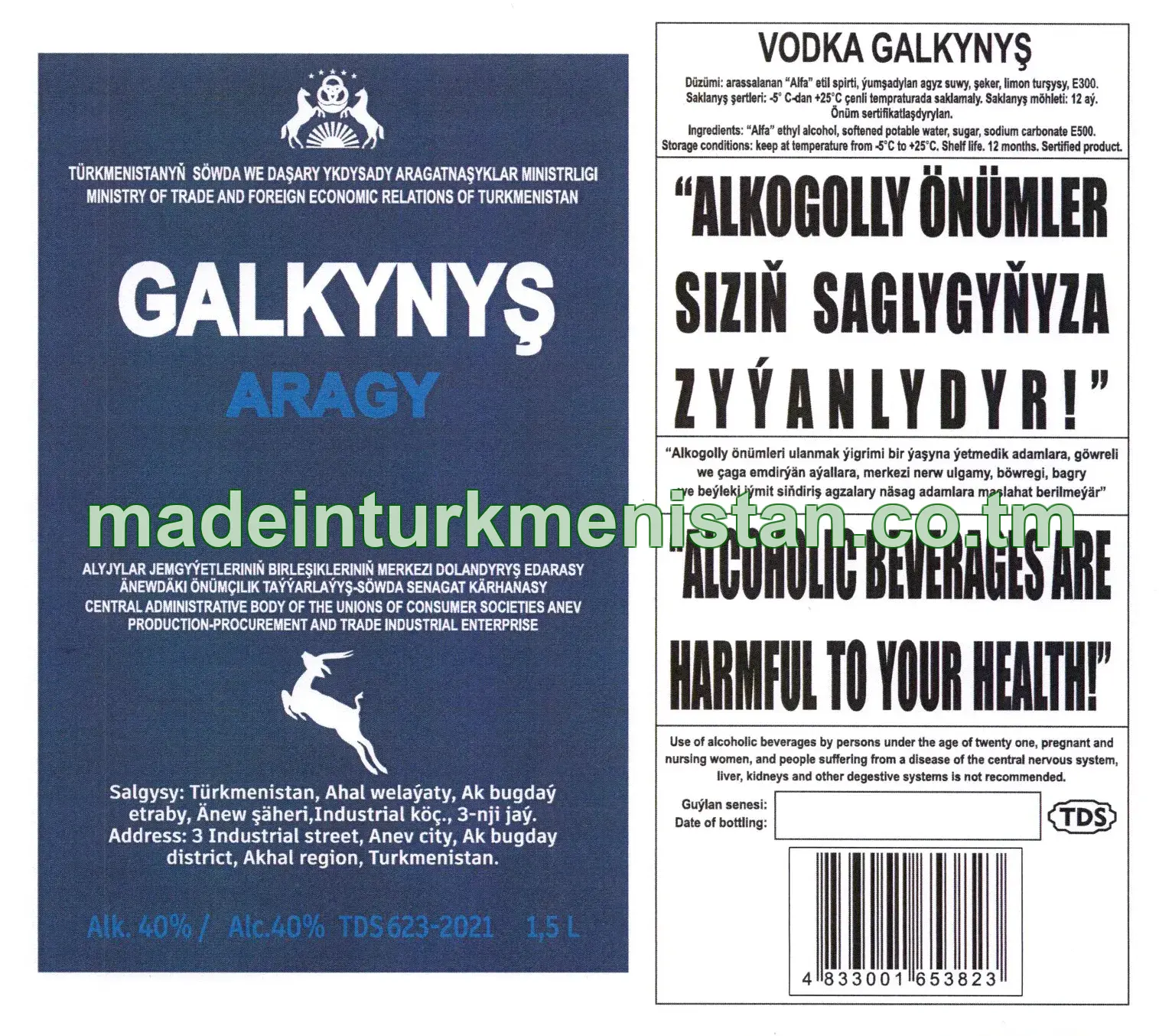 "GALKYNYŞ" aragy. Alk: 40%