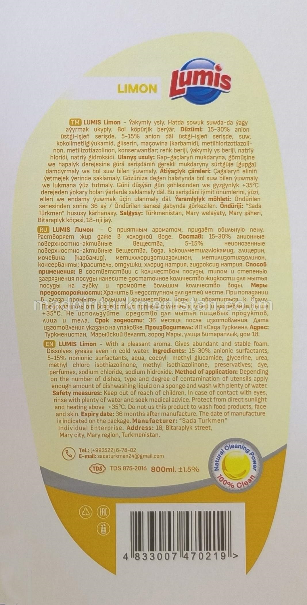 Limon ýakymly ysly gap-gaç ýuwujy serişde