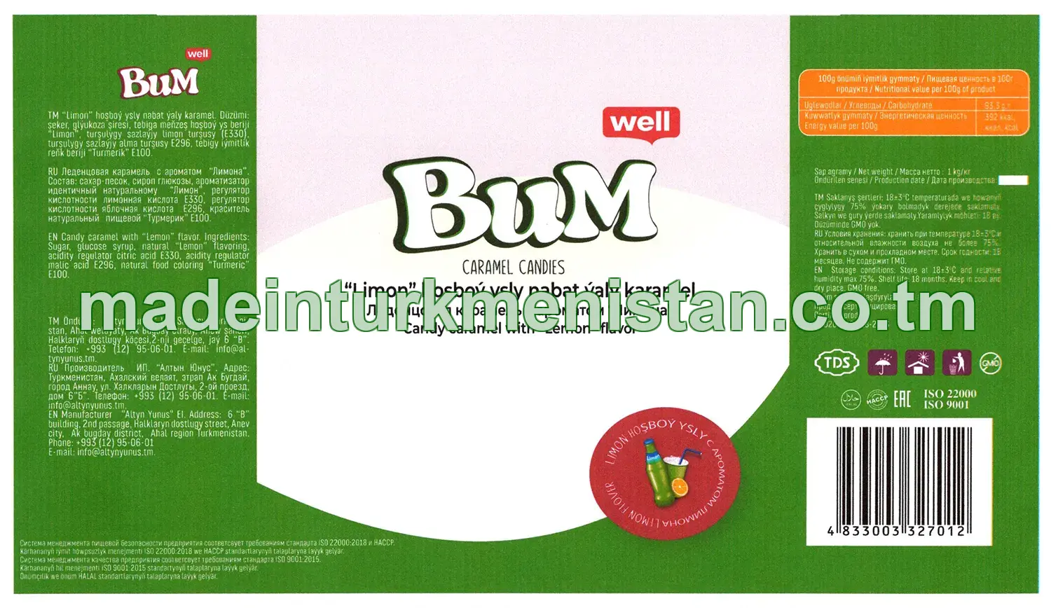 "Bum" limon hoşboý ysly nabat ýaly karamel
