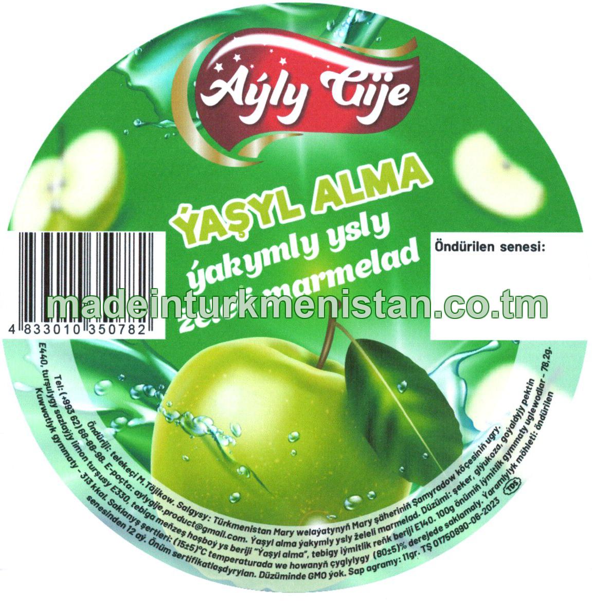 Ýaşyl alma ýakymly ysly želeli marmelad