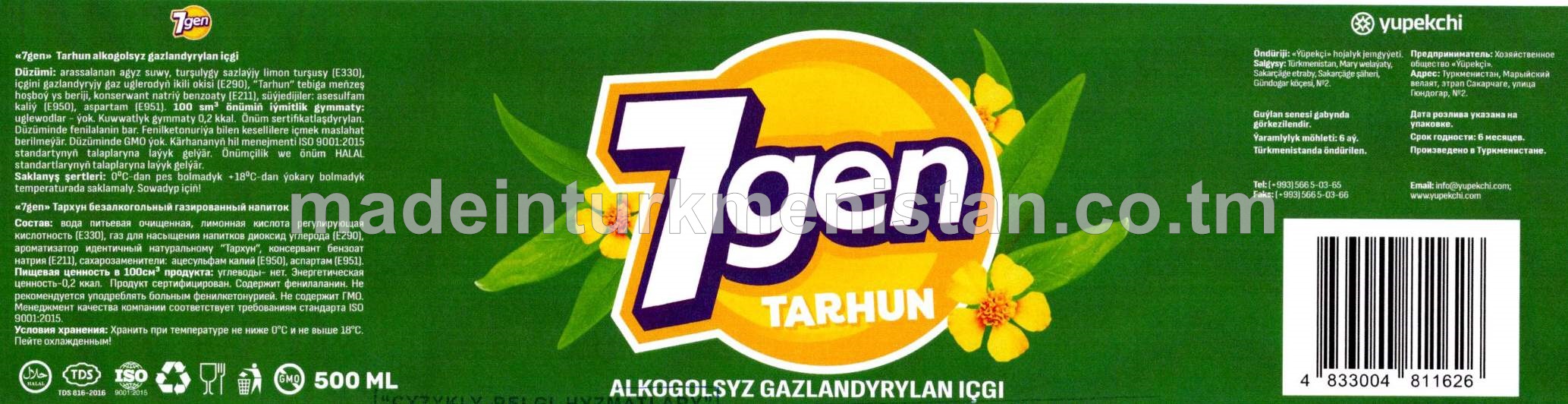 "7gen" Tarhun alkogolsyz gazlandyrylan içgi