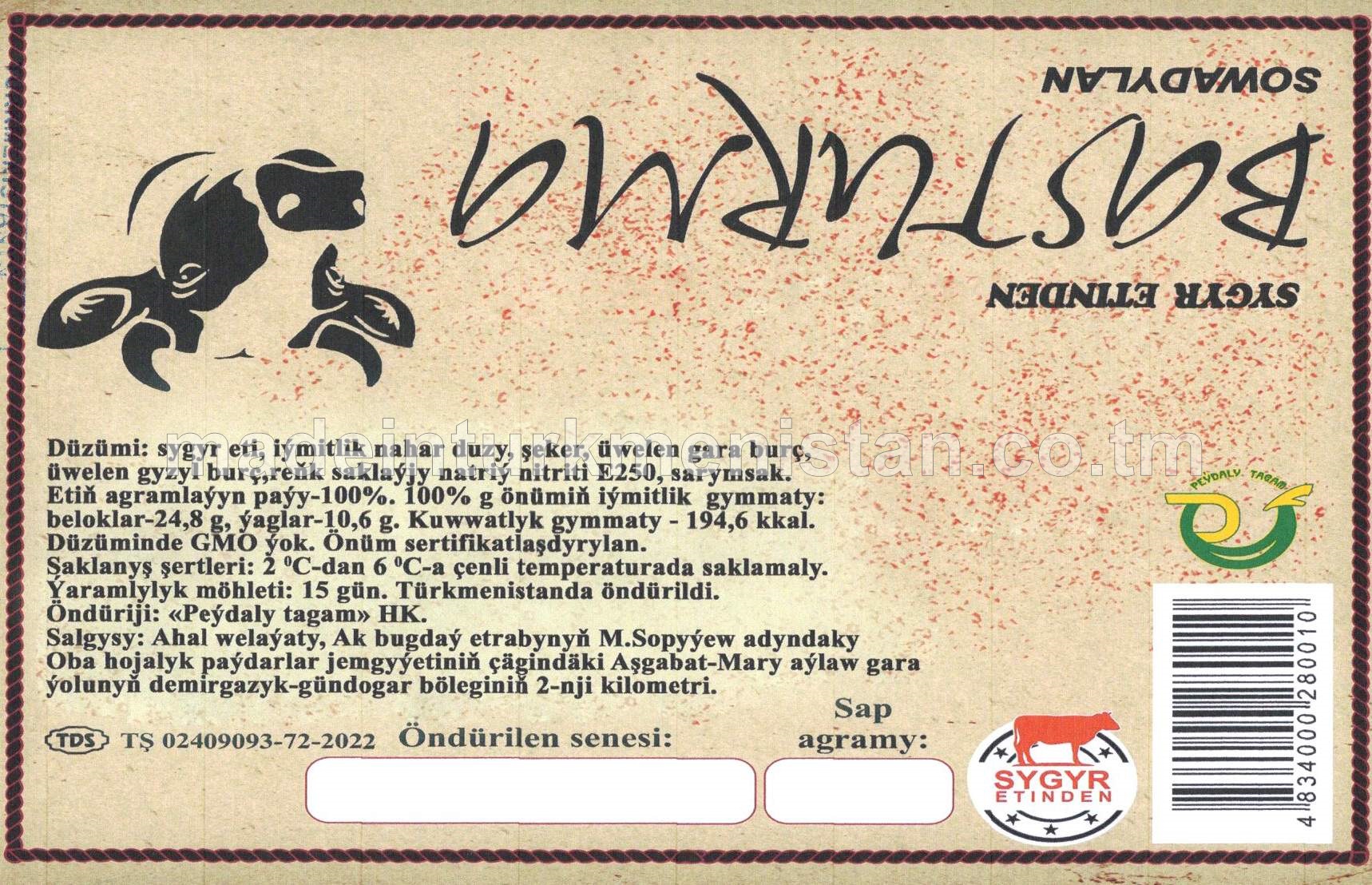 Basturma sowadylan (sygyr etinden)