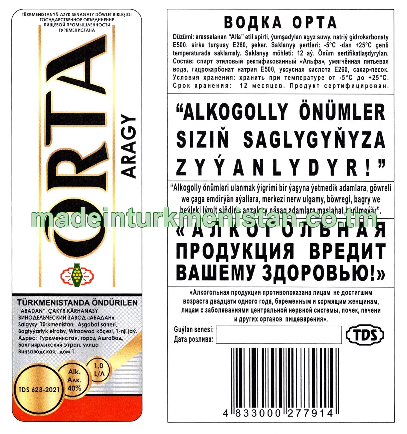 "Orta" aragy. Alk: 40%