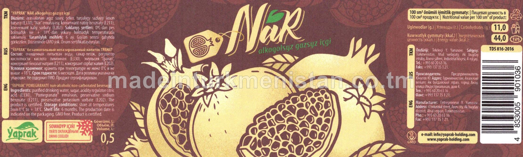 “ÝAPRAK" NAR alkogolsyz gazsyz içgi