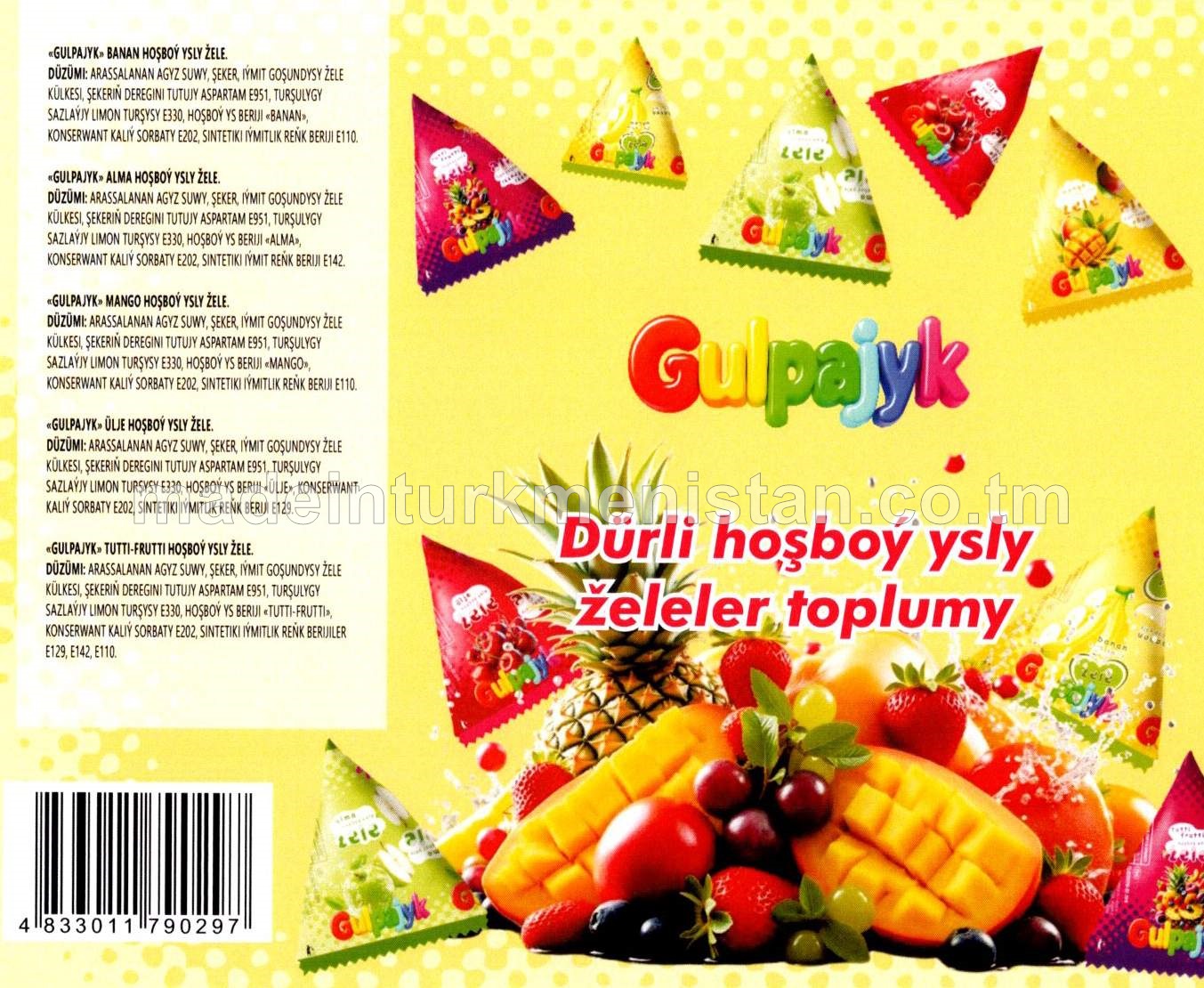 Dürli hoşboý ysly želeler toplumy (banan, alma, mango, ülje, tutti-frutti)