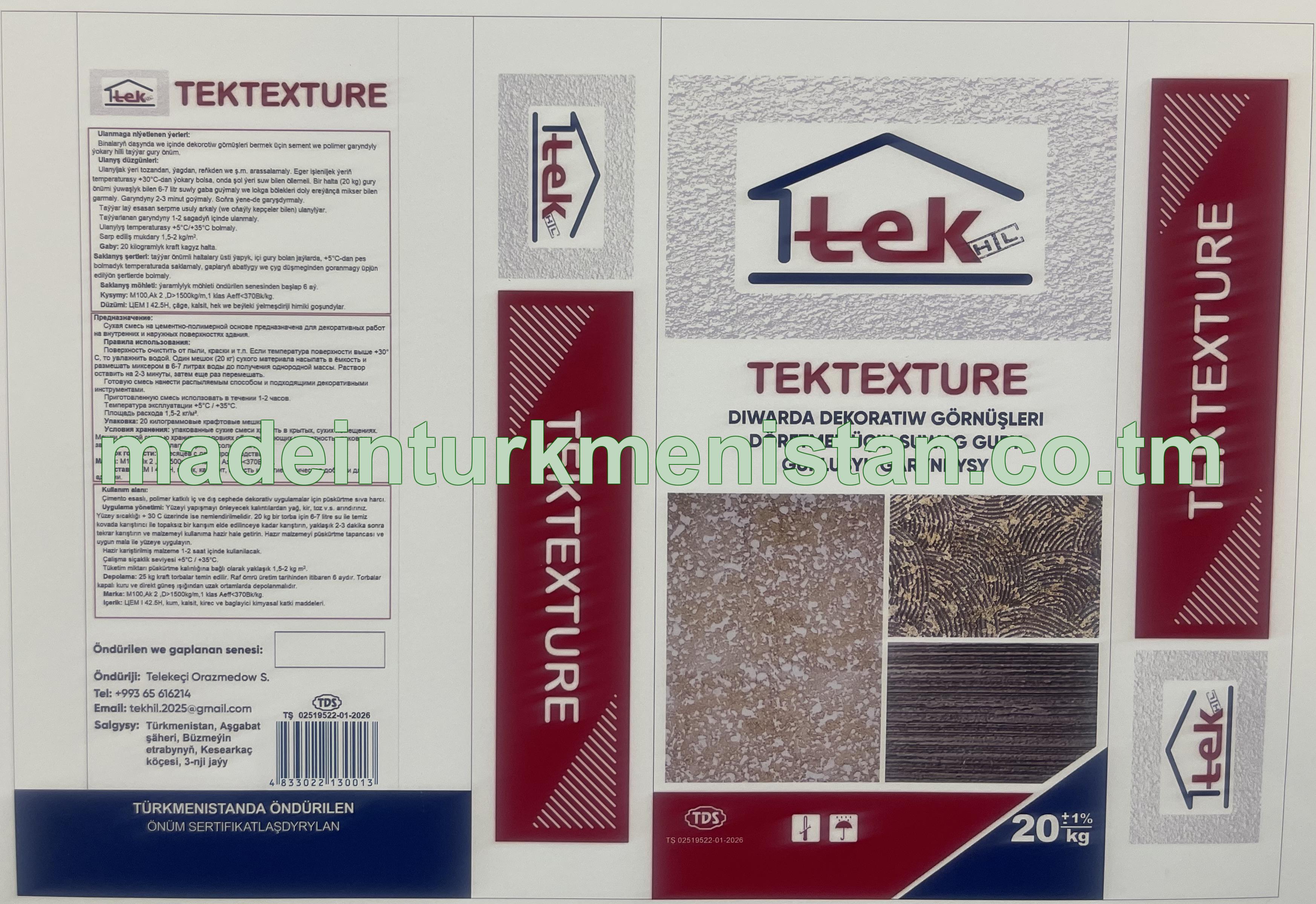 "Tektexture" diwarda dekoratiw görnüşleri döretmek üçin suwag gury gurluşyk garynydysy