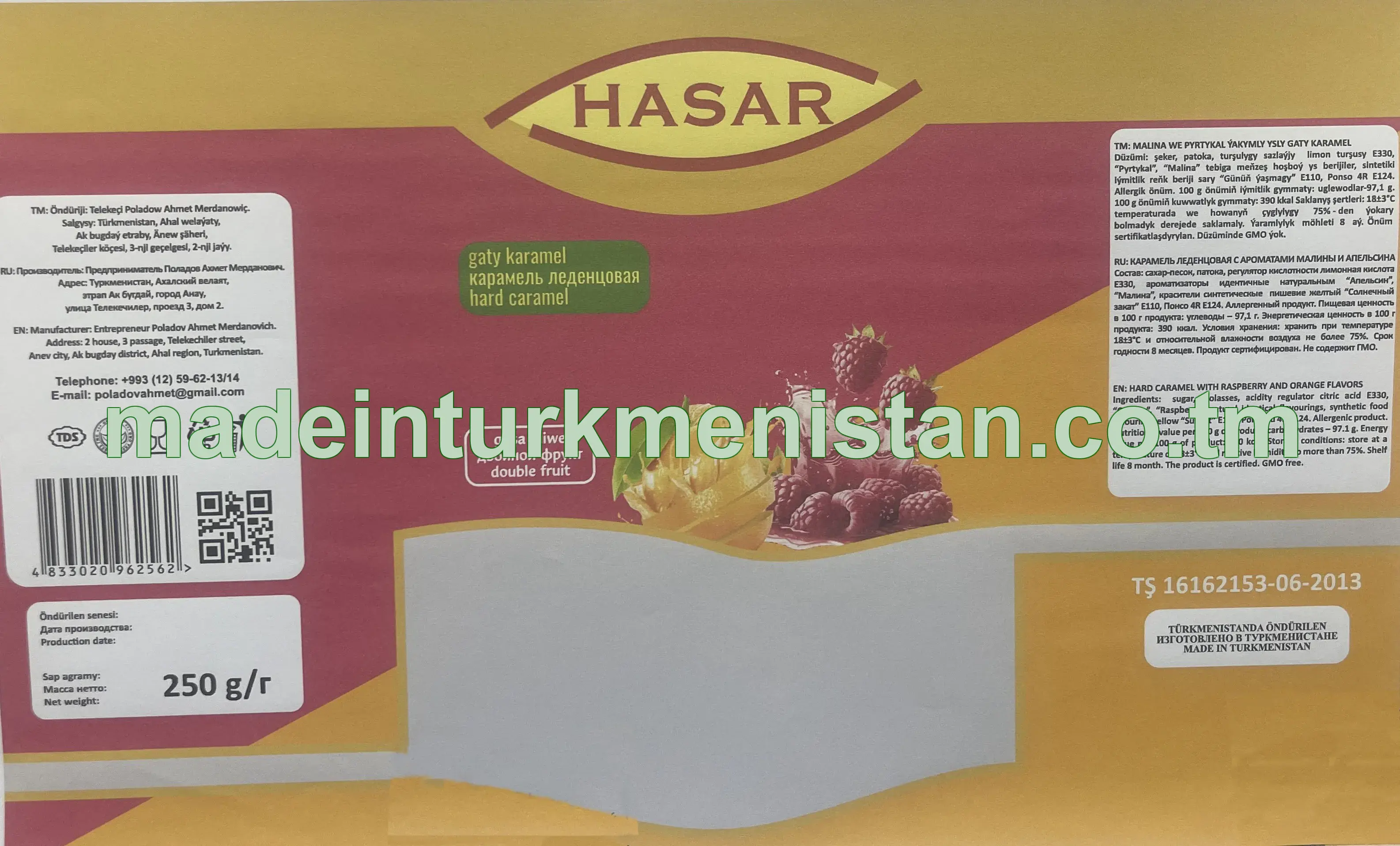 Malina we pyrtykal ýakymly ysly gaty karamel