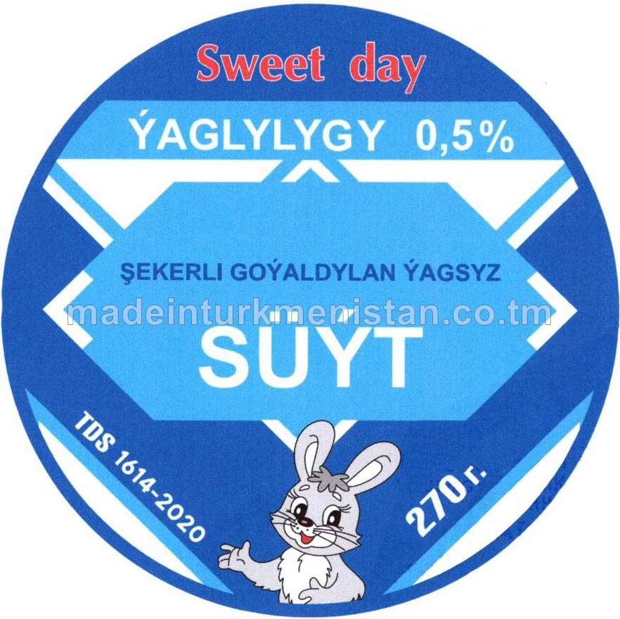 Şekerli goýaldylan ýagsyz Süýt, ýaglylygy 0,5%