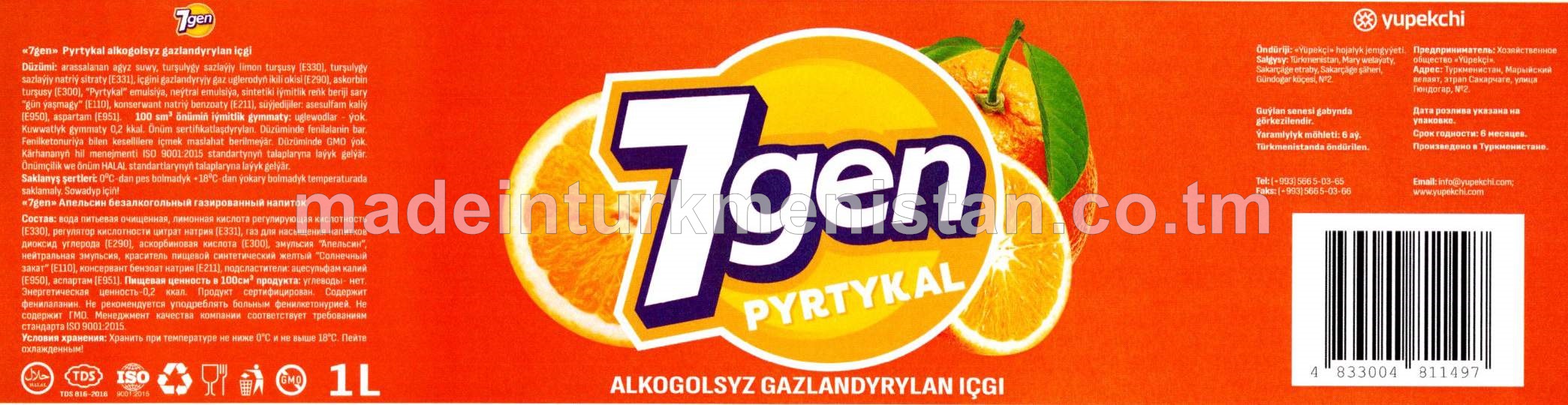"7 GEN" Pyrtykal alkogolsyz gazlandyrylan içgi
