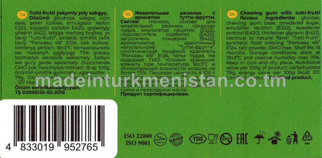 "Mr. Duck" tutti-frutti ýakymly ysly sakgyç (100sany)