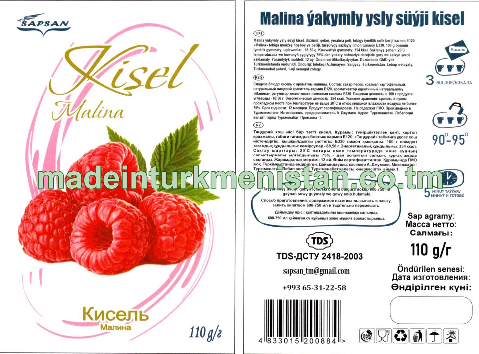 Malina ýakymly ysly süýji kisel