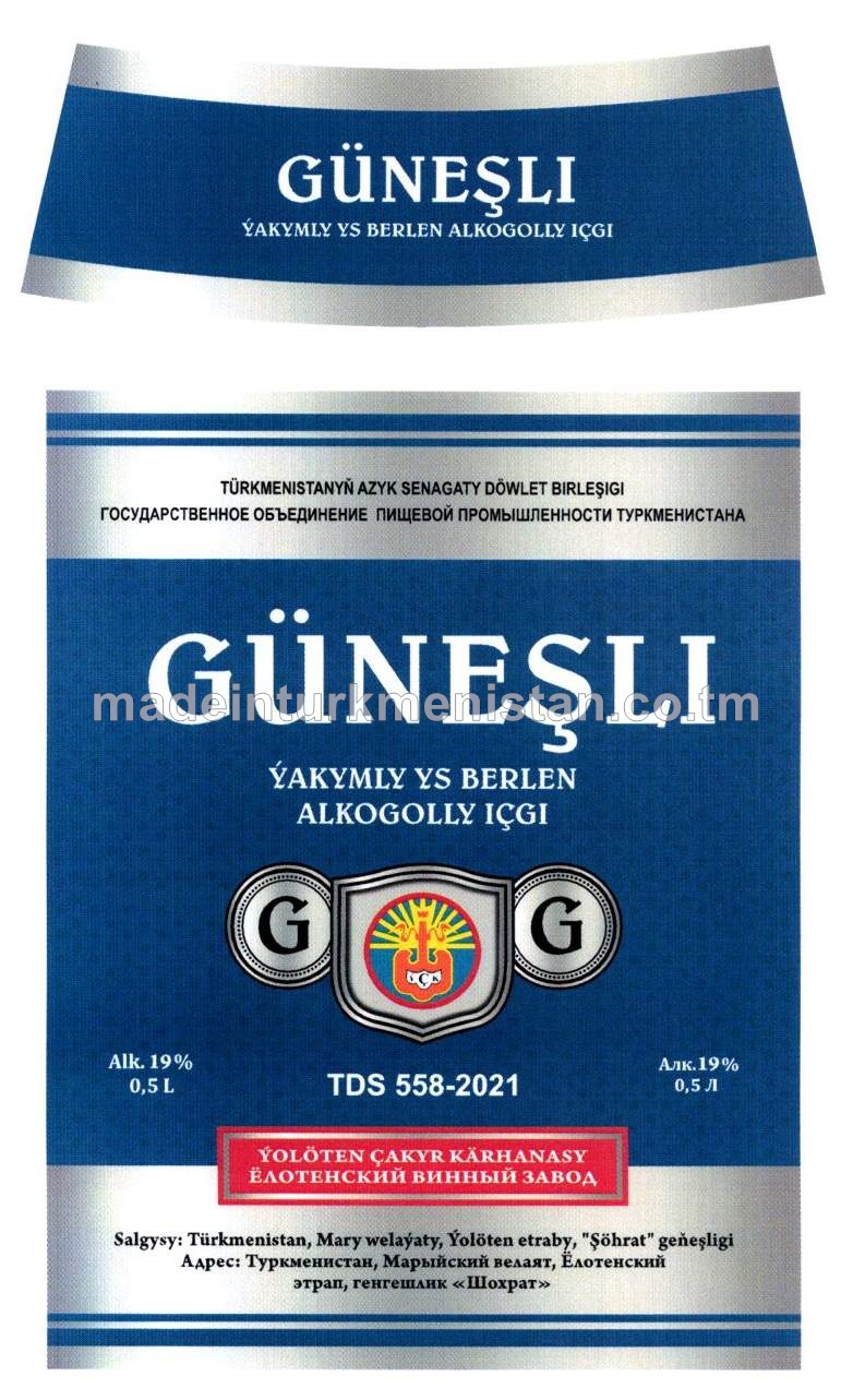 "Güneşli" ýakymly ys berlen alkogolly içgi. Alk: 19%