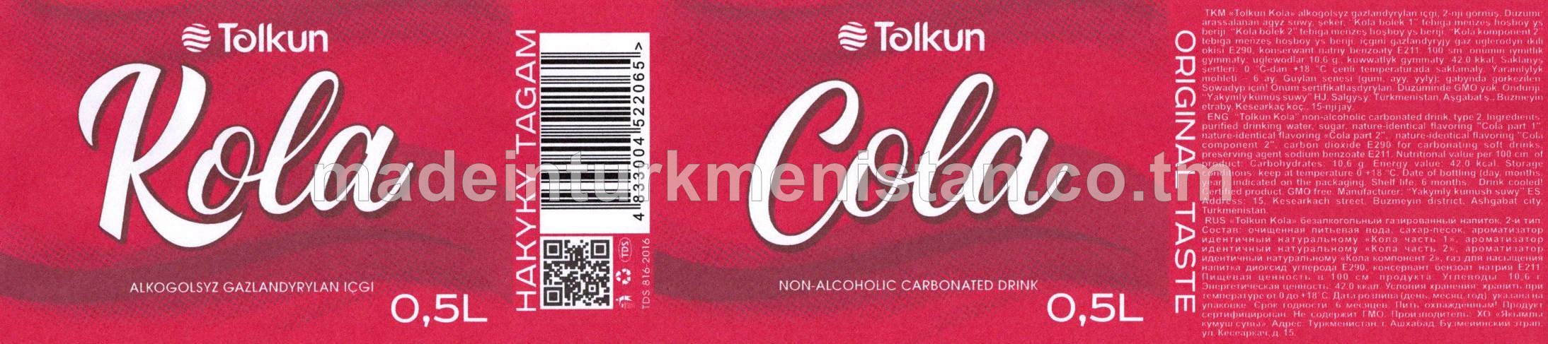 "Tolkun Cola" alkogolsyz gazlandyrylan içgi 2-nji görnüş 