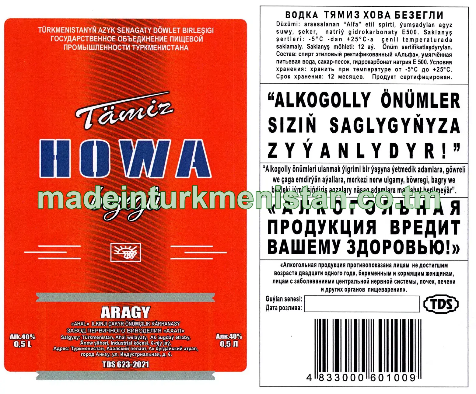 "Tämiz howa bezegli" aragy. Alk: 40%