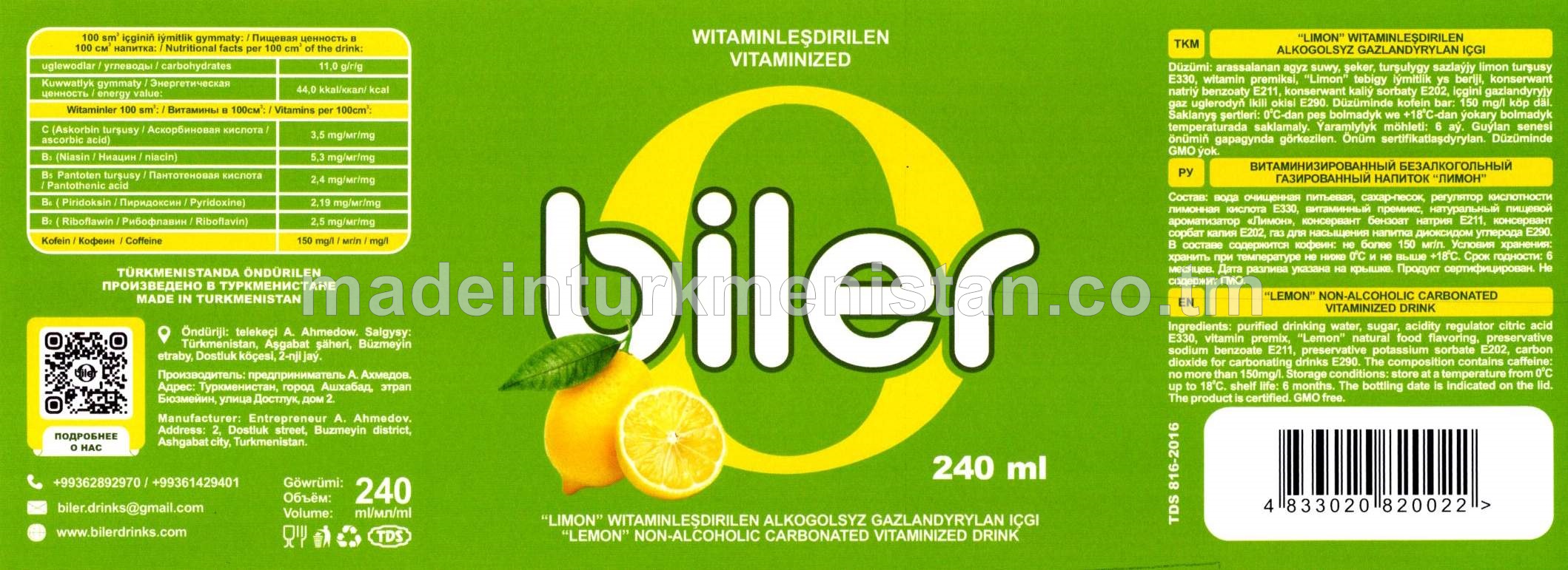 Limon witaminleşdirilen alkogolsyz gazlandyrylan içgi