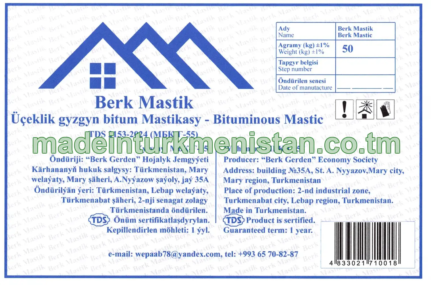 Üçeklik gyzgyn bitum Mastikasy. Markasy: МБК-Г-55